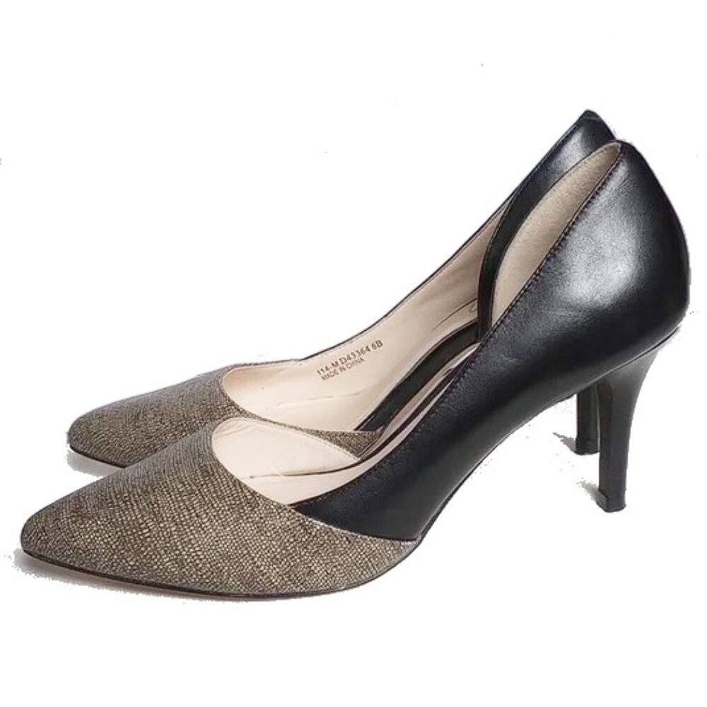 Cole Haan Highline D'Orsay Leather Heels 6 Black Tan Reptile